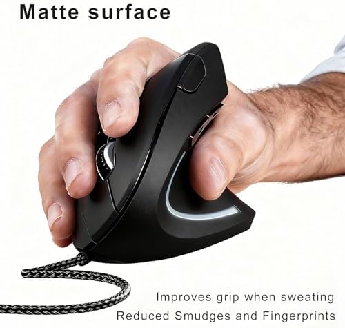 ROCK&ROWN Wired Ergonomic Mouse,Vertical Mouse with Nylon-Braided Cable,6 Buttons,6400 Adjustable DPI,Silent Mouse for PC,Mac,Laptop - Black