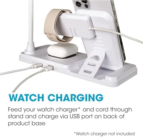 OttLite LED Desk Lamp with Multi-Device Wireless Charging Station, White