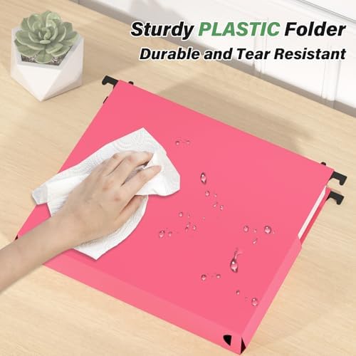 Ansook Hanging File Folders Letter Size Extra Capacity, Heavy Duty 2" Expandable File Folders Hanging with Tabs, 12 Pack Pink Filing Cabinet Folders,Plastic Hanging File Organizer,File Frme Folder