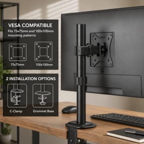 Mount-It! Single Monitor Desk Mount, Full Motion Arm, Fits 17-32" Screens