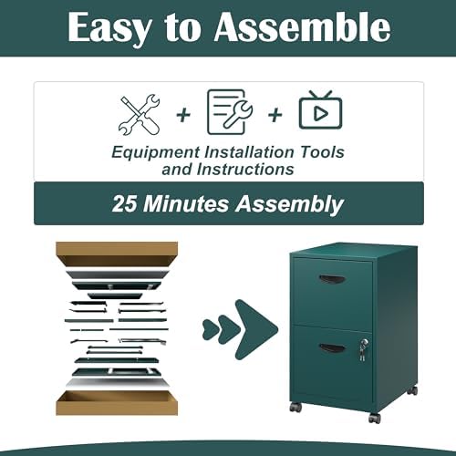 SteeLoong 2 Drawer File Cabinet,Metal Mobile File Cabinet with Lock Green