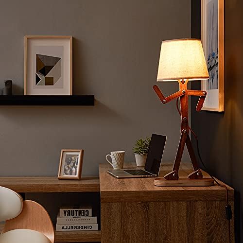 Novelty Wood Table Lamp for Kids Room Bedroom, Walnut