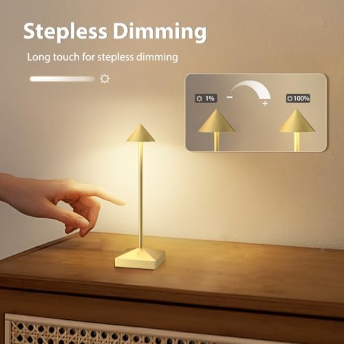 3 Pack Small Gold Rechargeable Cordless Table Lamps Dimmable