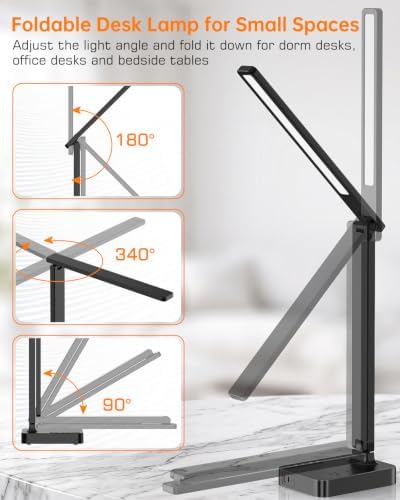 LED Desk Lamp with USB Charging Port for Dorm Office, 800lm, CRI 92, Black
