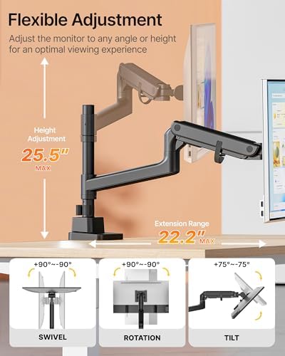 monTEK Ultrawide Monitor Arm Max 57",Height Adjustable 25.5",with USB，Black