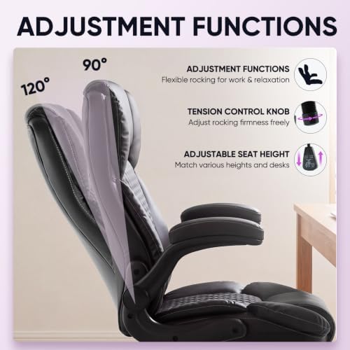 Executive Office Chair, Ergonomic Heavy Duty Desk Chair with Flip‑Up Armrests, 400 LBS High Back Comfy Computer Gaming Chairs for Home Office, Breathable PU Leather (Black)
