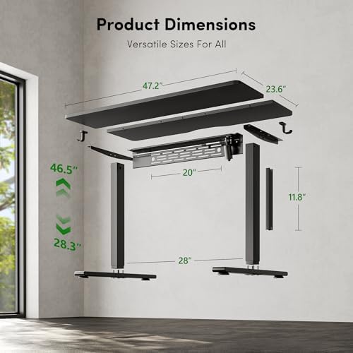 FEZIBO Electric Standing Desk with L-Shaped Crossbar & Cable Management System, 48 x 24 Inches Sit Stand up Desk, Adjustable Height Standing Desk for Home Office, Black