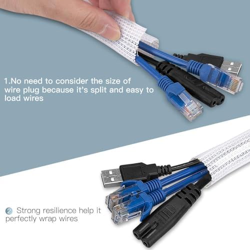 AGPTEK Cable Sleeve, 6.6ft - 2/3 inch Cable Management Cord Hider, White