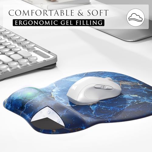 MROCO Ergonomic Mouse Pad with Gel Wrist Rest, 9.4 x 8.1 in, Ocean Marble