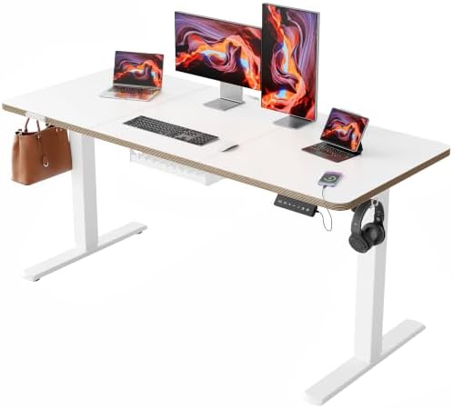 55 Inch Standing Desk with USB-C Port, Cable Management, White