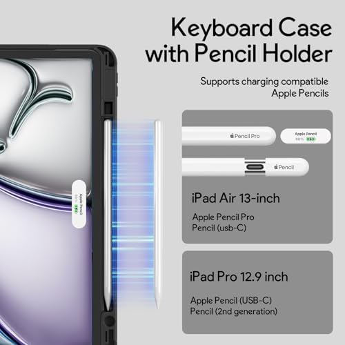 YBING for iPad Air 13 Inch & Pro 12.9 Case with Keyboard and Mouse, 7 Colors Backlit Detachable Keyboard & 360° Rotating Cover (iPad Placed Horizontal or Vertical) with Pencil Holder (Black)