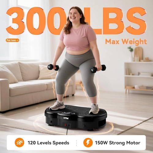 HTM Vibration Plate Exercise Machine, 9 Modes & 120 Speeds, Body Shake Plate with Resistance Bands Slot & Remote Control, Shake Board for Weight Loss Fat Burner Home Fitness Workout