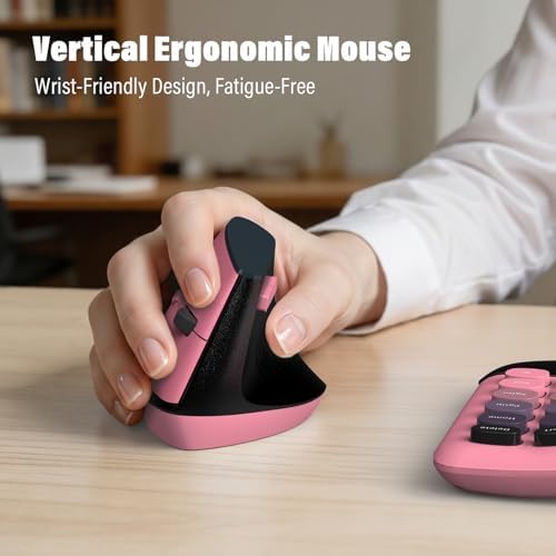 MOFII Wireless Ergonomic Keyboard and Mouse Combo, Split Curved Keyboard with Wrist Rest, Vertical Mouse, 2.4G, for PC Laptop Desktop Mac- Pink Gradient Colorful