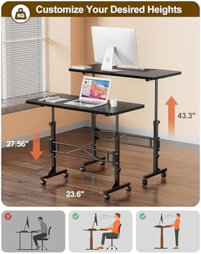 Amztabler Small Standing Desk Adjustable Height, Mobile Stand Up Desk with Wheels, 32 Inch Portable Rolling Desks Conference Room Tablesf for Walking Pad Treadmill Black