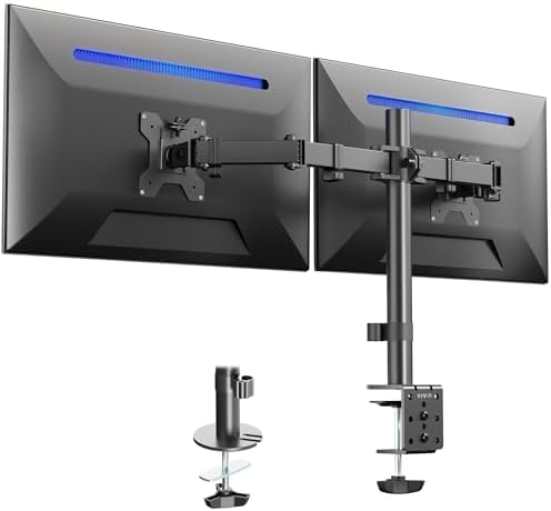 VIVO Dual Monitor Desk Mount, Heavy Duty Fully Adjustable Steel Stand, Holds 2 Computer Screens up to 24 inches and Max 22lbs Each, Black, STAND-V024