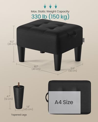 SONGMICS Foot Stool, Small Linen-Look Fabric Ottoman with Thick Cushion