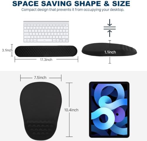 Ergonomic Mouse Pad and Keyboard Wrist Rest with Massage Design, Space-Saving Mouse Pad Wrist Support, Memory Foam Wrist Rest with Non-Slip PU Base for Computer Desk, Black