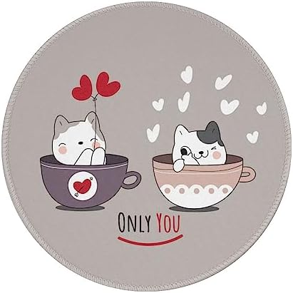 Cute Animal cat with Friend on Coffee Cup cat Mouse pad Cute,Gaming Mouse pad Small Non-Slip Round Mouse Pads for Wireless Mouse,Laptop,Desk