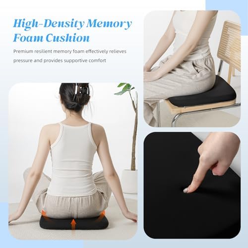 SheRest Office Chair Cushion with Straps, Memory Foam Seat Cushion with Removable Cover, Suitable for Office Chairs, Car Seats, and Airplane Seats, Black, Large