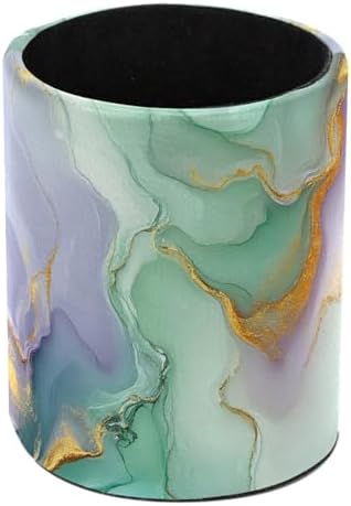 Teal Blue Marble Pen Holder Pencil Organizer Cute Pencil Cup Desk Decor Makeup Brush Holder PU Multifunctional Office Supplies for Home Classroom School