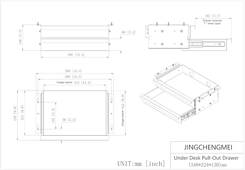Dual Tier Under Desk Mounted Sliding Pull-out Drawer, 15.3" Wide