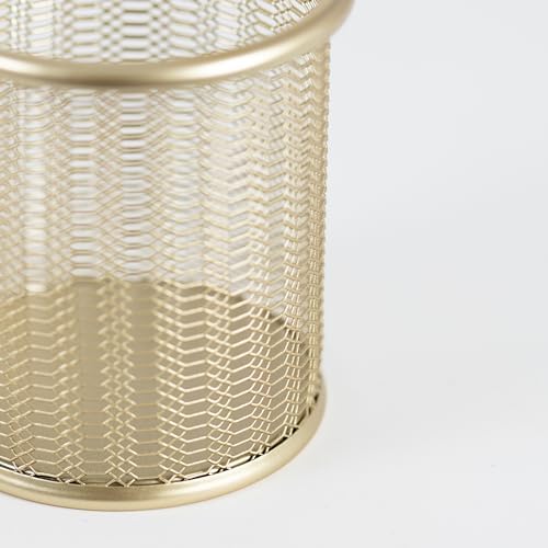 BLU MONACO | Gold Metal Mesh Pen Holder for Desk | Cute Pen Holder for Desk for Women | Wire Mesh Desk Organizer Pencil Cup for Office Workspace