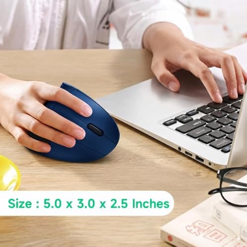 Ergonomic Vertical Wireless Mouse Stylish Rechargeable 2.4G Optical Mice Cordless Mouse with USB Receiver, 800/1200 /1600 DPI, 5 Buttons for Laptop,PC,Mac,Computer (Blue)