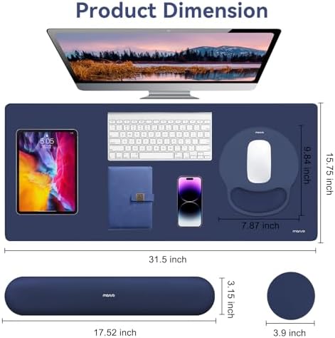 MOSISO Wrist Rest for Mouse Pad Set, Large Gaming Deskpad, Navy Blue