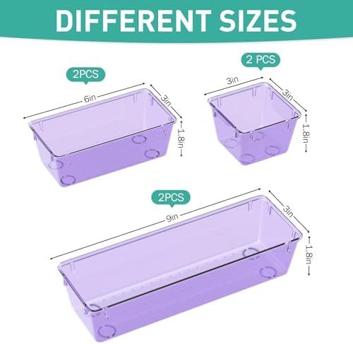 6 Pack Clear Drawer Organizer Set, Drawer Storage Trays, Storage Bins