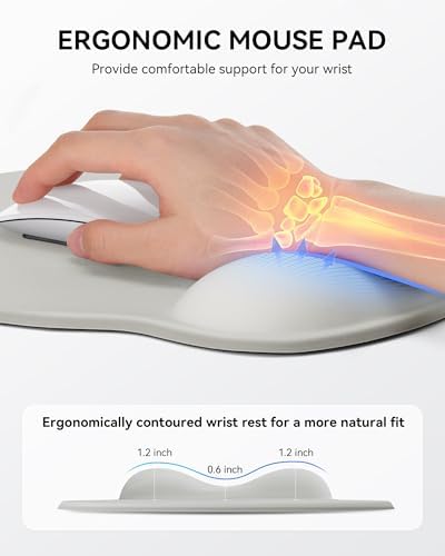 Mouse Pad with Wrist Rest, Ergonomic Mouse Pads for Desk, Office Non-Slip Mousepad with Gel Wrist Support(Light Gray, 10.6''L x 9''W) (Pack of 2)