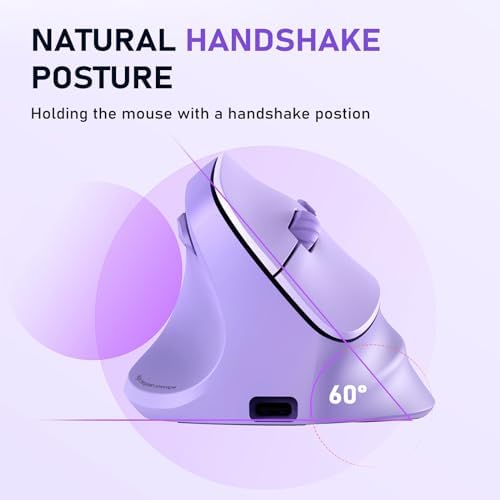 MEETION Left-Handed Wireless Ergonomic Vertical Mouse, Rechargeable -Purple