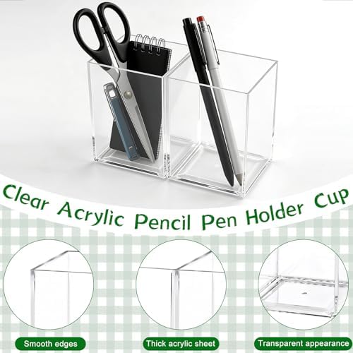 AZUREAL 4 Pack Clear Acrylic Pen Holder Cup, Clear Makeup Brush Holder, Thickened Acrylic Desktop Stationery Organizer for Office, School, and Home Storage