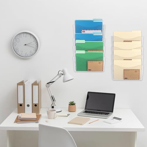 EASEPRES 16 Pack Clear Single Pocket Hanging File Organizer, Plastic Wall Mount Paper Mails Magazines Holder, Mounted Folder Bins for Office, School and Home, 13.85x3.14x6.88 inches