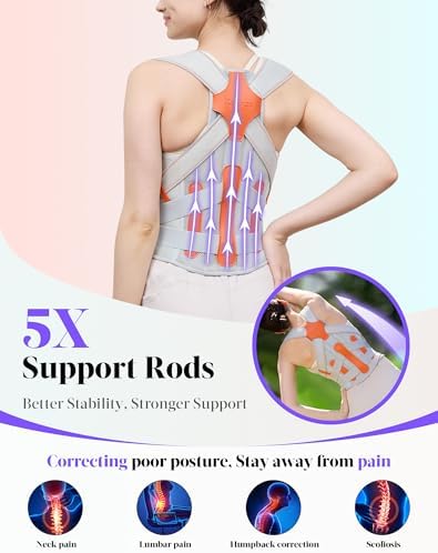 Posture Corrector for Women and Men, Full Back Support Brace, Gray, Large