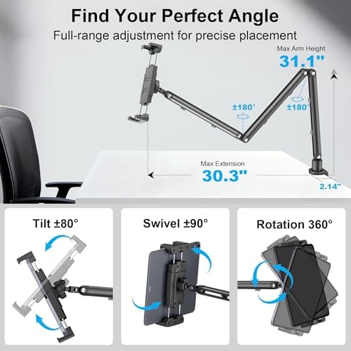 Portable Monitor Stand 15.6", Heavy Duty Tablet Arm Mount with Desk Clamp