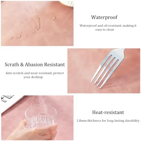 Distressed Leather Desk Mat - Non-Slip PU Leather Desk Pad Protector - Large Waterproof Mouse Pad Computer Keyboard Desk Mat Desk Accessories for Office & Home (Pink, 36"x17")