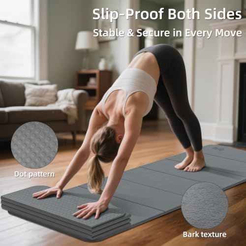 WEILA 1/2 Inch 70"x24" Foldable TPE Yoga Mat, Thick Non Slip Pilates Mat