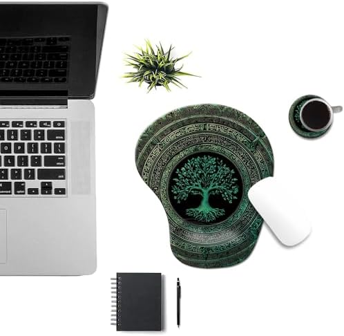 Ergonomic Mouse Pad with Wrist Rest,Comfortable Computer Gel Mouse Pad Wrist Support for Laptop,Pain Relief Mousepad with Non-Slip PU Base Tree of Life