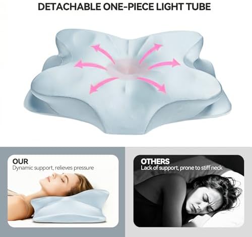 Cervical Neck Pillow for for Neck Support,Ergonomic Memory Foam Contour Pillow with Wrinkle-Resistant Silky Satin Fabric Cover,Orthopedic Bed Pillow for Side,Back,Stomach Sleepers,Blue