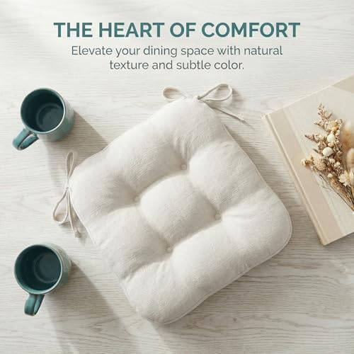 baibu 2-Layer Dining Chair Cushions, 6 Pack, 16.5 x 16.5 x 3.5 in, White