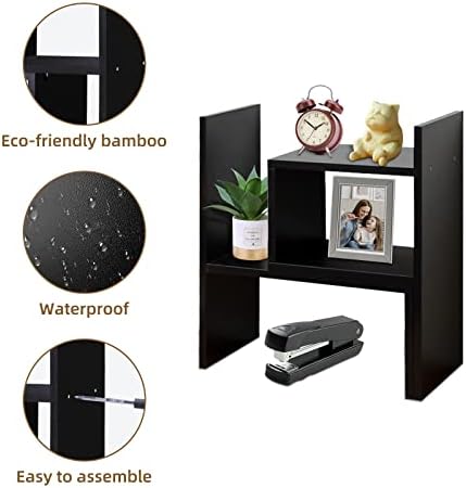 TY ARTS & CULTURE Expandable Black Wood Desktop Organizer-Desk Bookshelf