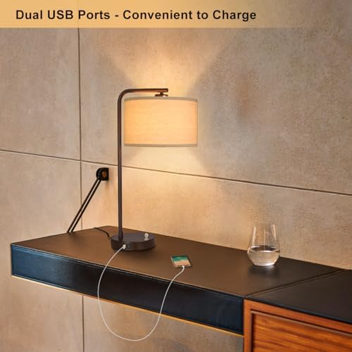 Tall Table Lamps Set of 2, Fully Dimmable Bedside Lamp with USB C+A Ports