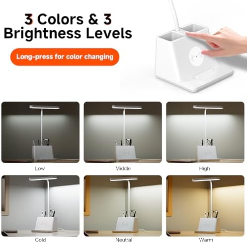 AXX Cute Small Desk Lamp with Fast Wireless Charger for College Dorm Room