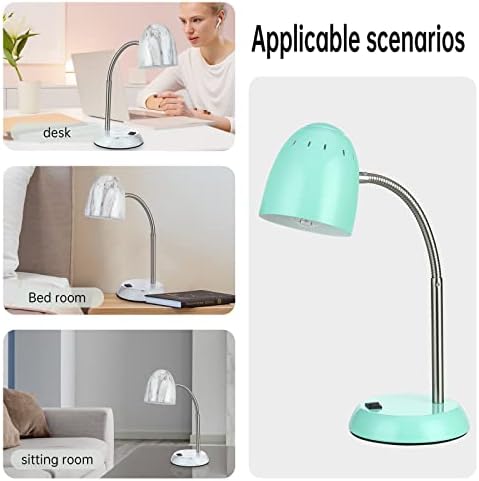 Eye-Caring Table Lamp of Simple Designs Home E26 Led Screw Basic Metal Desk Lamp with Flexible Gooseneck Hose Neck Study Lamp for Bedroom Office Living Room Convenient On/Off Switch(Green)