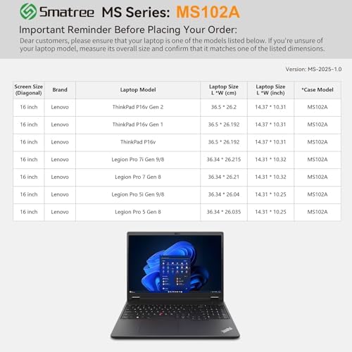 Smatree MS102 Hard Case with Stand for 16" Lenovo Legion Pro 7i/5i Gen 9