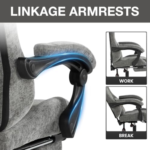 Gaming Chair Fabric with Footrest for Office and Home 300 LBS Grey