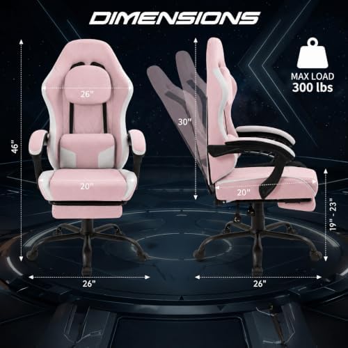 Video Gaming Chair, Ergonomic Office Chair with Footrest, Lumbar Support and Linkage Armrests, Swive Home Video Game Chairs for Adults, Pink