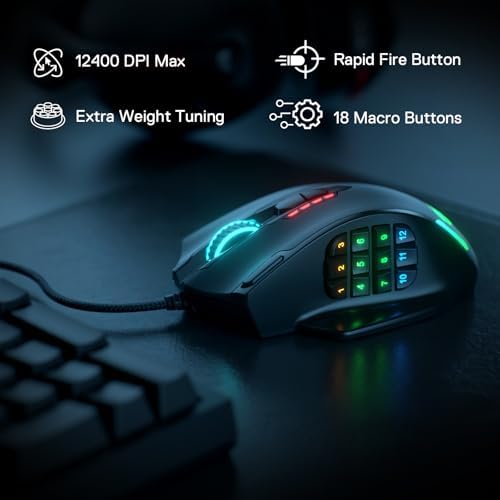 Redragon M908 Wired MMO RGB Gaming Mouse 12400 DPI Remapping Keys