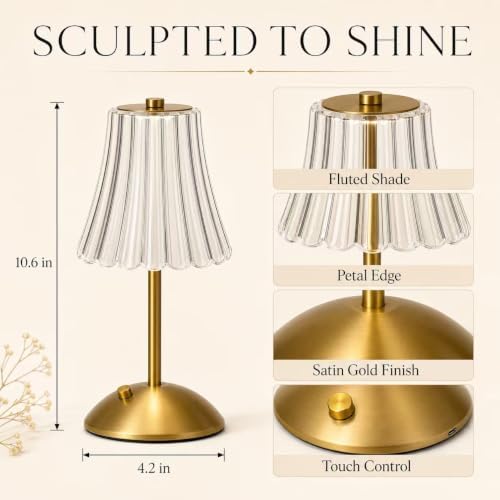 Small Cute Cordless Table Lamp Rechargeable for Kichen Countertop Gold
