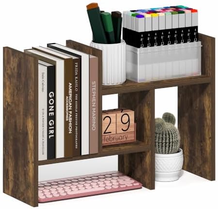 Furinno Classic Desk Organizer, Adjustable Desk Top Book Shelf, Amber Pine